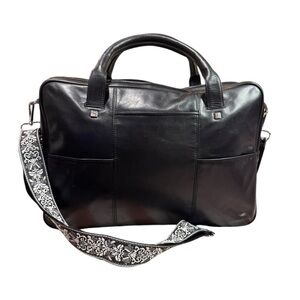 Giorgio Fedon 1919 Black Leather Briefcase Double Compartment